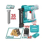 TOTAL Cordless Brad Nailer 16V, F15-F35 Nails, 110-Nail Magazine, 1.4kg Lightweight, with 2 x 2.0Ah Batteries, Charger, 1000 Nails & Carrying Case TCBNLI2038