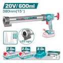 TOTAL Li-ion Caulking Gun 20V, 600ml Aluminum Cartridge, 2800N Thrust, 5-Speed Control, Vacuum Function, with 2 x 2.0Ah Batteries & Charger TCGLI20031