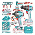 OTAL Li-ion 2 Pcs Combo Kit TCKLI20277 – 20V Brushless Impact Drill (66Nm) & Brushless Impact Driver (285Nm) with 2 x 2.0Ah Batteries, Charger & 52 Accessories