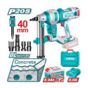 TOTAL Cordless Concrete Nailer 20V Brushless, 19-40mm Nails, for Concrete C60 & Steel 6mm, with 2 x 4.0Ah Batteries, Charger & 1000 Nails TCNLI9008