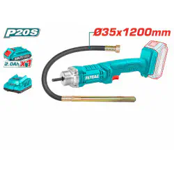 TOTAL Cordless Concrete Vibrator TCVLI2023011 – 20V, 2300 rpm, 35x1200mm Poker, with 2.0Ah Battery & Charger