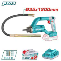 TOTAL Cordless Concrete Vibrator TCVLI2025021 – 20V, 2500 rpm, 190Hz, 35x1200mm Poker, with 2 x 2.0Ah Batteries & Charger