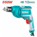 TOTAL Electric Drill TD55108 – 550W, 0-3300 rpm, 10mm Chuck, Variable Speed & Forward/Reverse Switch, with Extra Carbon Brushes