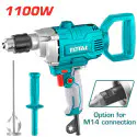 TOTAL Mixer TD61106 – 1100W, 0-680 rpm, 16mm Max Capacity, Aluminum Gearbox, Forward + Reverse Action, with Mixing Paddle & Auxiliary Handle