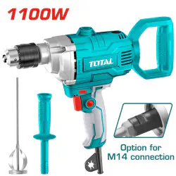 TOTAL Mixer TD61106 – 1100W, 0-680 rpm, 16mm Max Capacity, Aluminum Gearbox, Forward + Reverse Action, with Mixing Paddle & Auxiliary Handle