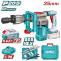 TOTAL Cordless Demolition Breaker TDBLI203582 – 20V Brushless, 16J Impact Energy, SDS HEX Chuck, with 2 x 5.0Ah Batteries, Charger, 2 Chisels & Carrying Case