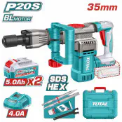 TOTAL Cordless Demolition Breaker TDBLI203582 – 20V Brushless, 16J Impact Energy, SDS HEX Chuck, with 2 x 5.0Ah Batteries, Charger, 2 Chisels & Carrying Case