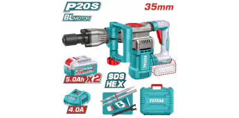 TOTAL Cordless Demolition Breaker TDBLI203582 – 20V Brushless, 16J Impact Energy, SDS HEX Chuck, with 2 x 5.0Ah Batteries, Charger, 2 Chisels & Carrying Case