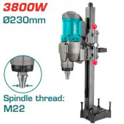 TOTAL Diamond Core Drill TDDM38001 – 3800W, 230mm Max Drilling Diameter, M22 Spindle, with Drilling Stand, Leakage Protection Switch & Carbon Brushes