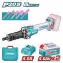 TOTAL 20V Cordless Die Grinder TDGLI20012 – Brushless Motor, 10,000/20,000/30,000 RPM, 6mm (1/4") Collet, with 2 x 4.0Ah Batteries, Charger, 5 Mounted Points & Carrying Case
