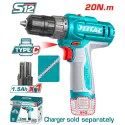 TOTAL 12V Cordless Drill Driver TDLI122061 – 20Nm Torque, 2-Speed, 15+1 Settings, USB Type-C Charging, with 1.5Ah Battery
