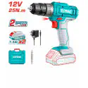 TOTAL Li-ion Cordless Drill TDLI1228 – 12V, 25Nm, 2-Speed, 15+1 Torque, with 2 x 1.5Ah Batteries, Charger & Cr-V Bit in Carrying Case