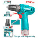 TOTAL 12V Cordless Drill Driver TDLI12456 – 20Nm Torque, 15+1 Settings, USB Type-C Charging, with 1.5Ah Battery & Cr-V Bit