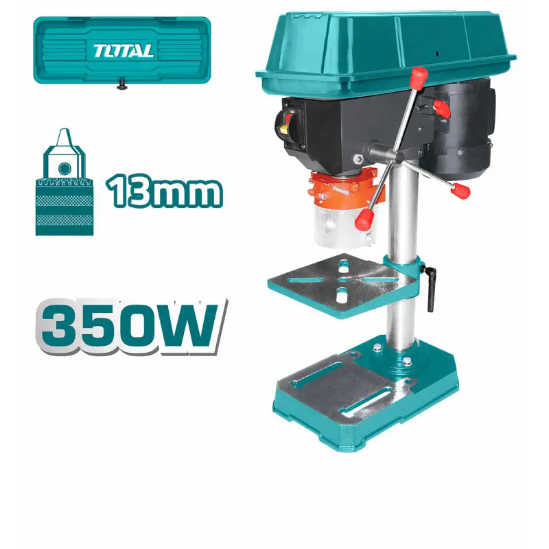 TOTAL Drill Press TDP133501 – 350W, 13mm Drilling Capacity, 5-Speed (580-2650 rpm), 50mm Spindle Travel, with Adjustable Work Table
