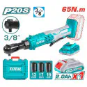 TOTAL Cordless Drive Ratchet TDRLI2060152 – 20V, 65Nm, 3/8" Square Drive, 250 rpm, with 2.0Ah Battery, Charger, 3 Sockets (13, 17, 19mm) & Carrying Case