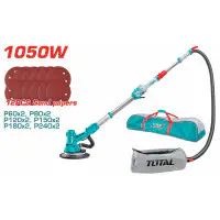 TOTAL Drywall Sander 1050W, 1000-2900 rpm Variable Speed, 215mm Pad (225mm Paper), Integrated Work Light, with Dust Collection Kit & 12 Sandpapers TDWS105016