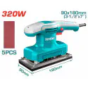 TOTAL Finishing Sander 320W, 14,000 rpm, 90x180mm Aluminum Base, with 5 Sandpapers & Extra Carbon Brushes TF1301836