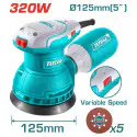 TOTAL Rotary Sander 320W, 8000-13000 rpm Variable Speed, 125mm (5") Velcro Pad, with 5 Sandpapers, Dust Collector & Extra Carbon Brushes TF2131256