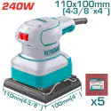 TOTAL Palm Sander 240W, 14000 rpm, 110x100mm Base, with 5 Sanding Sheets & Extra Carbon Brushes TF2241108
