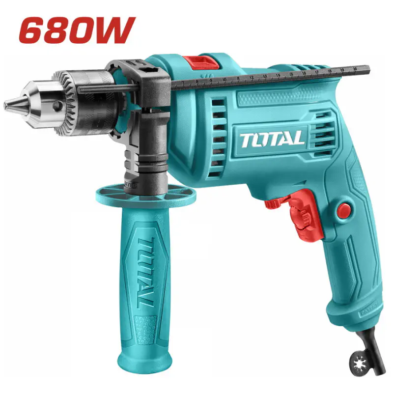 TOTAL Impact Drill TG1061356 – 680W, 0-3000 rpm, 13mm Keyed Chuck, Hammer Function, Variable Speed & Forward/Reverse Switch