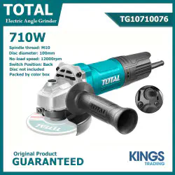TOTAL Angle Grinder TG10710076 – 710W, 12000 rpm, 100mm (4") Disc, M10 Spindle, Compact & Lightweight