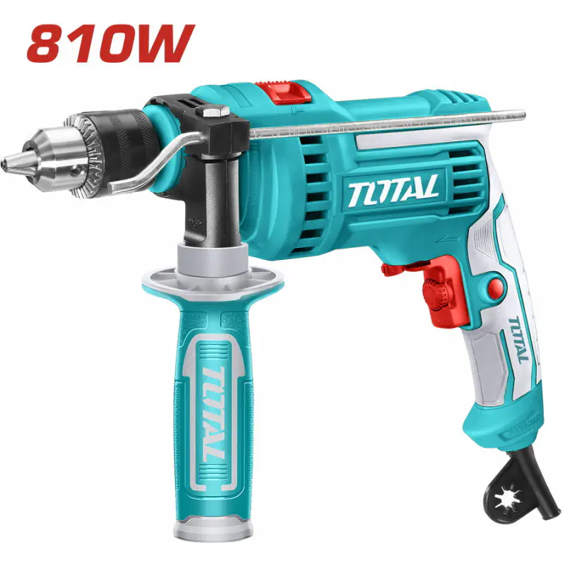 TOTAL Impact Drill TG1081316 – 810W, 0-2800 rpm, 13mm Keyed Chuck, Hammer Function, Variable Speed & Forward/Reverse Switch