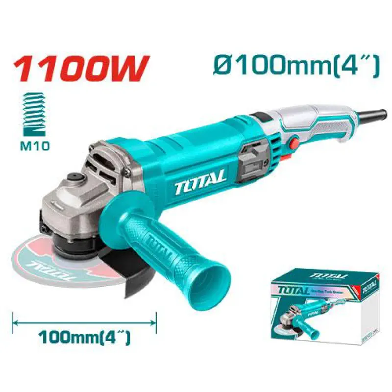TOTAL Angle Grinder TG11010056 – 1100W, 12000 rpm, 100mm (4") Disc, M10 Spindle, Industrial Grade