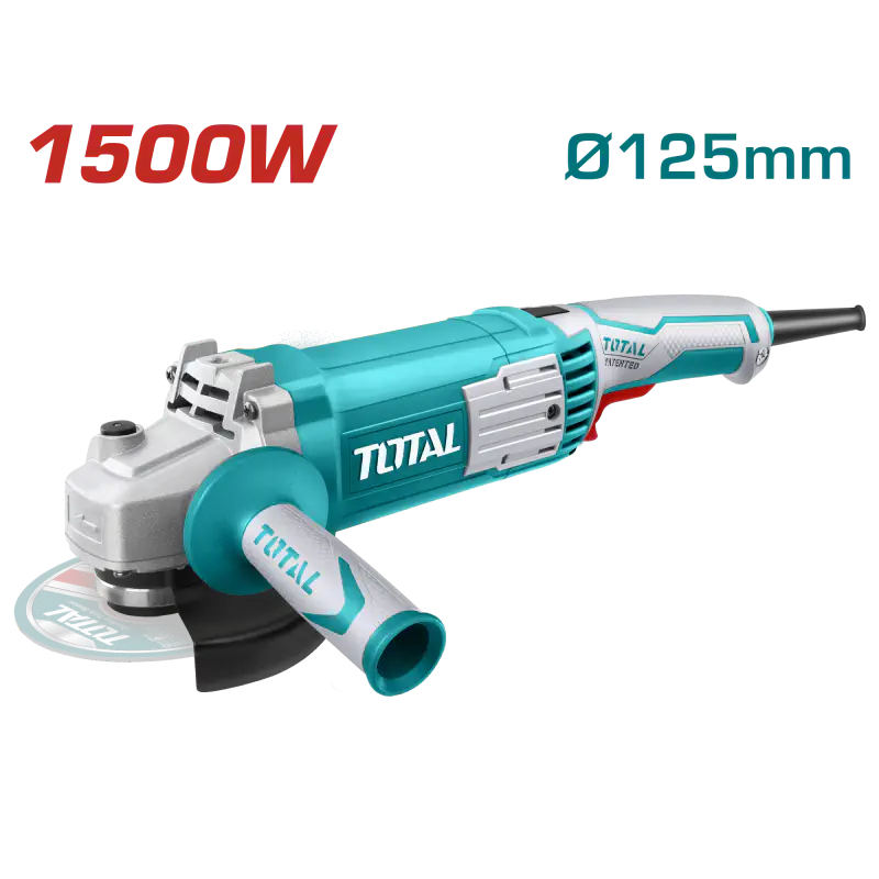 TOTAL Angle Grinder TG11512526 – 1500W, 11000 rpm, 125mm (5") Disc, M14 Spindle, Industrial Grade, with Auxiliary Handle