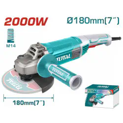 TOTAL Angle Grinder TG12018026 – 2000W, 8450 rpm, 180mm (7") Disc, M14 Spindle, Industrial Grade, with Auxiliary Handle