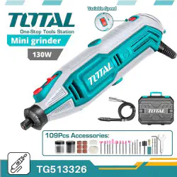TOTAL Mini Grinder TG513326 – 130W, 10000-35000 rpm Variable Speed, 2.3/3.2mm Collet, with 109 Accessories, Flexible Shaft