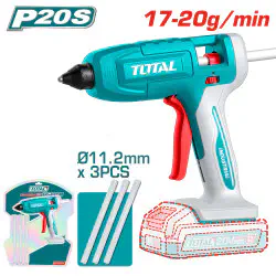 TOTAL Cordless Glue Gun 20V, 11.2mm Glue Sticks, 17-20g/min Flow, 120s Heat-Up, with 3 Glue Sticks (Tool Only) TGGLI2003