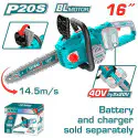 TOTAL Cordless Chain Saw TGSLI40168 – 40V (20V+20V), 16" (40cm) Bar, 14.5 m/s Chain Speed, Brushless Motor, Quick Chain Brake (Battery and Charger Not Included)
