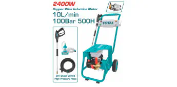 TOTAL High Pressure Washer TGT11176 – 2400W Copper Wire Induction Motor, 100 Bar (1450 PSI), 10 L/min, 8m Steel-Wired Hose, Suitable for Industrial/Commercial Use