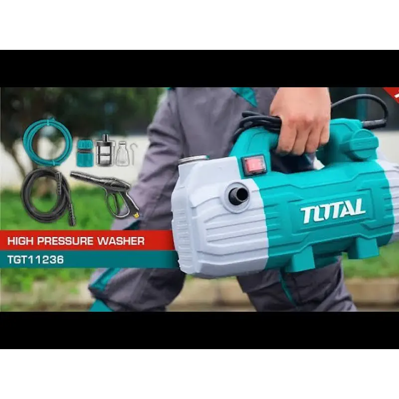 TOTAL TGT11236 High Pressure Washer, 1500W, 100 Bar, Car Washer, Copper wire induction motor; Model: TGT11236 
