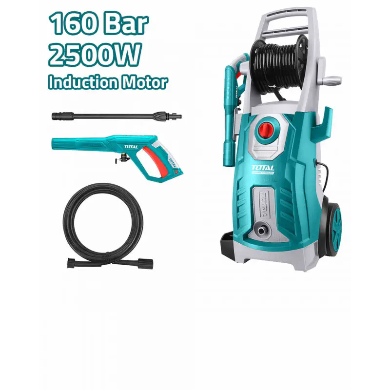TOTAL TGT11246 High Pressure Washer – 160Bar (2320 PSI), 2500W, Copper wire induction motor powerful car washer