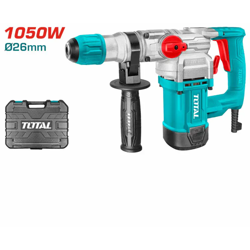 TOTAL Rotary Hammer TH110266 – 1050W, 4.5J Impact Energy, SDS Plus Chuck, 26mm Concrete Capacity, with 3 Drills, 2 Chisels & BMC Case
