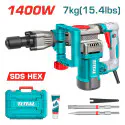 TOTAL Demolition Breaker TH214008 – 1400W, 20J Impact Energy, 3800 BPM, HEX Chuck, Anti-Vibration System, with 2 Chisels & BMC Case
