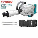 TOTAL Demolition Breaker TH215456 – 1700W, 45J Impact Force, 1400 BPM, HEX Chuck, 16kg, with 2 Chisels & BMC Case
