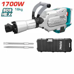 TOTAL Demolition Breaker TH215456 – 1700W, 45J Impact Force, 1400 BPM, HEX Chuck, 16kg, with 2 Chisels & BMC Case