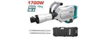 TOTAL Demolition Breaker TH215456 – 1700W, 45J Impact Force, 1400 BPM, HEX Chuck, 16kg, with 2 Chisels & BMC Case