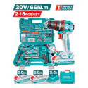 TOTAL 218 Pcs Tool Set THKTHP42187 – 20V Cordless Impact Drill (66Nm), 218 Pcs Hand Tools, Sockets, Spanners, Bits, Screws & Plugs in Tool Box