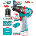 TOTAL 16V Compact Brushless Impact Drill TIDLI166062 – 66Nm Torque, 2-Speed, 30,000 BPM, with 2 x 2.0Ah Batteries, Charger, 3 Masonry Bits & Cr-V Bit