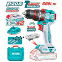 TOTAL Compact Brushless Cordless Impact Drill TIDLI20668 – 20V, 66Nm, 2-Speed, 30,000 BPM, with 2 x 2.0Ah Batteries, Charger, 47 Pcs Accessories & Carrying Case