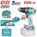 TOTAL Compact Brushless Cordless Impact Drill TIDLI426982 – 42V, 69Nm, 2-Speed, 30,000 BPM, with 2 x 2.0Ah Batteries, Charger, 3 Masonry Bits, 2 Impact Bits & 47 Accessories