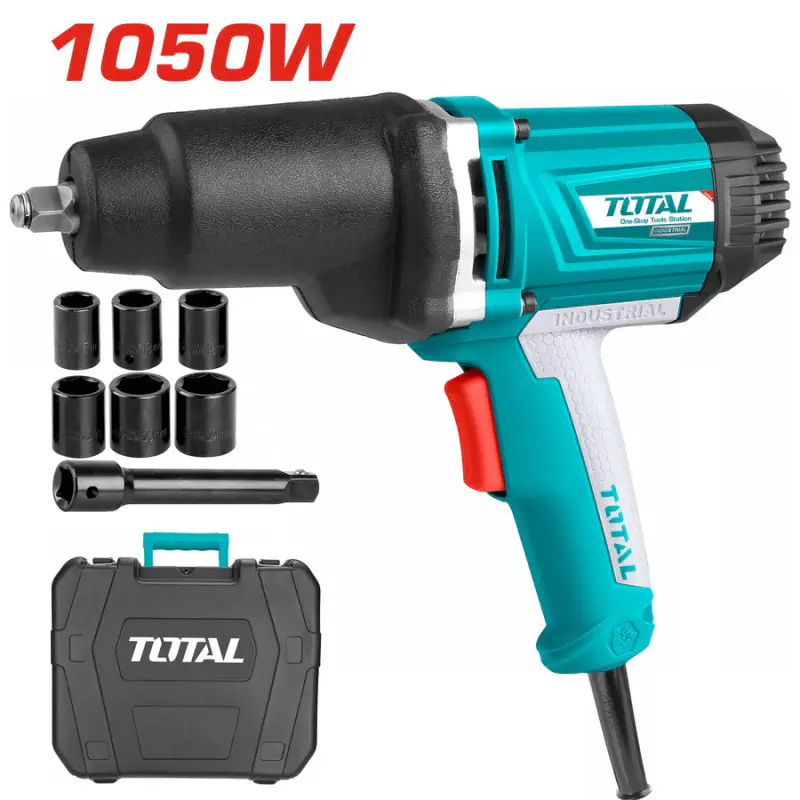 TOTAL Impact Wrench TIW10101 – 1050W, 550Nm, 1/2" Square Drive, 2300 rpm, with 6 Sockets, 125mm Adaptor & BMC Case