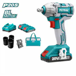 TOTAL Li-ion Cordless Impact Wrench TIWLI2001 – 20V Brushless, 300Nm, 1/2" Square Drive, with 2 x 2.0Ah Batteries, Charger & 3 Sockets