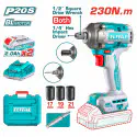 TOTAL Li-ion Impact Driver & Wrench TIWLI20236 – 20V Brushless, 230Nm, 3-Speed, 2900 BPM, with 1/2" Square Drive & 6.35mm Hex, 2 x 2.0Ah Batteries & 3 Sockets