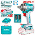 TOTAL Li-ion Impact Wrench TIWLI2035 – 20V Brushless, 350Nm Fastening Torque, 450Nm Nut-Busting, 1/2" Square Drive, 2 x 2.0Ah Batteries & Charger