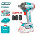 TOTAL Li-ion Impact Wrench TIWLI2040 – 20V Brushless, 400Nm Fastening / 550Nm Nut-Busting, 1/2" Square Drive, 3-Speed, with 2 x 2.0Ah Batteries, Charger & 3 Sockets