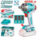 TOTAL Li-ion Impact Wrench TIWLI20455 – 20V Brushless, 405Nm Fastening / 555Nm Breakaway, 1/2" Square Drive, 3-Speed, with 2.0Ah Battery, Charger & 3 Sockets